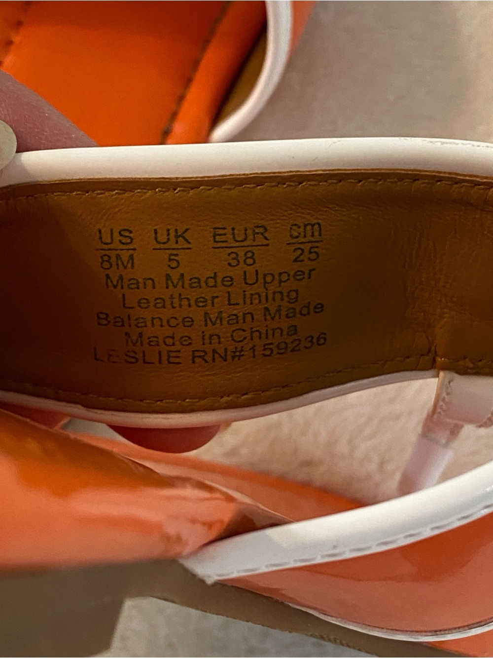 J. McLaughlin Leslie Thong Sandal Orange and White Patent 8 - Picture 4 of 7